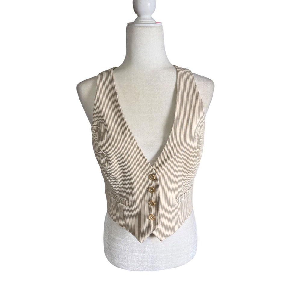 Y2K Larry Levine Stretch‎ Tan Pinstripe Button-Down Vest – M